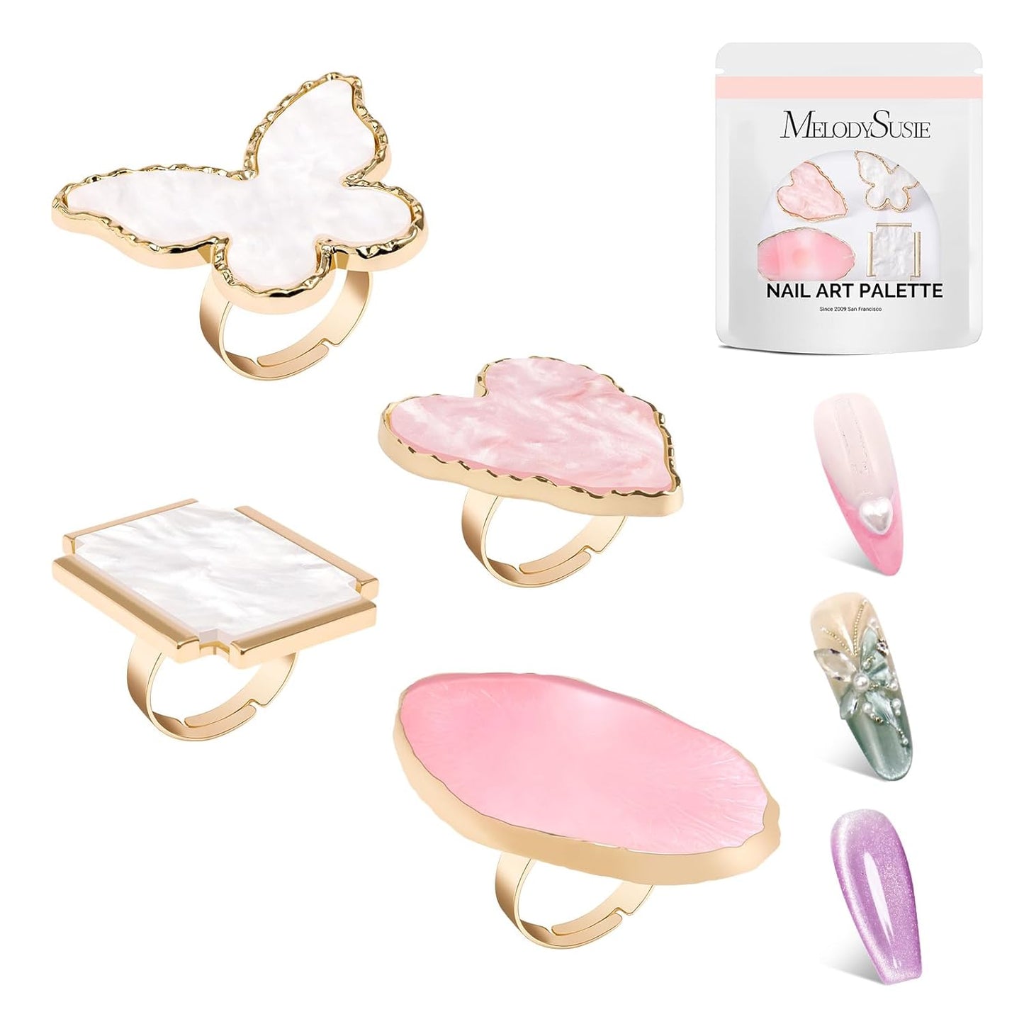 Adjustable Resin Nail Art Palette Finger Rings Set - 4PCS Mini Polish Mixing Holders for Gel & Acrylics | Non-Slip Design, Essential Tool for Professionals & DIY Artists