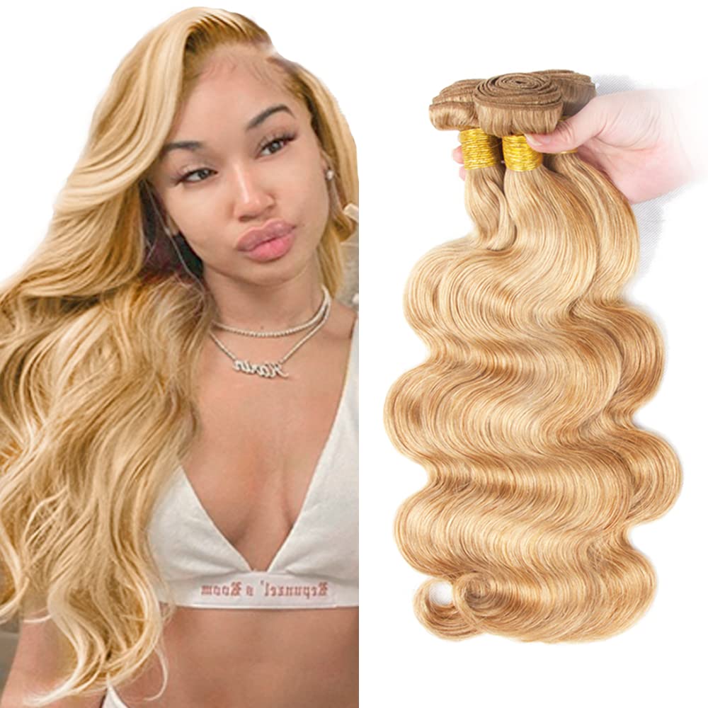Blonde Bundles Human Hair Body Wave Bundles 30 32 34 Inch P27/613 Honey Blonde Body Wave Bundle Unprocessed Brazilian Virgin Weave Hair 3 Bundle 50 Gram Per Bundle