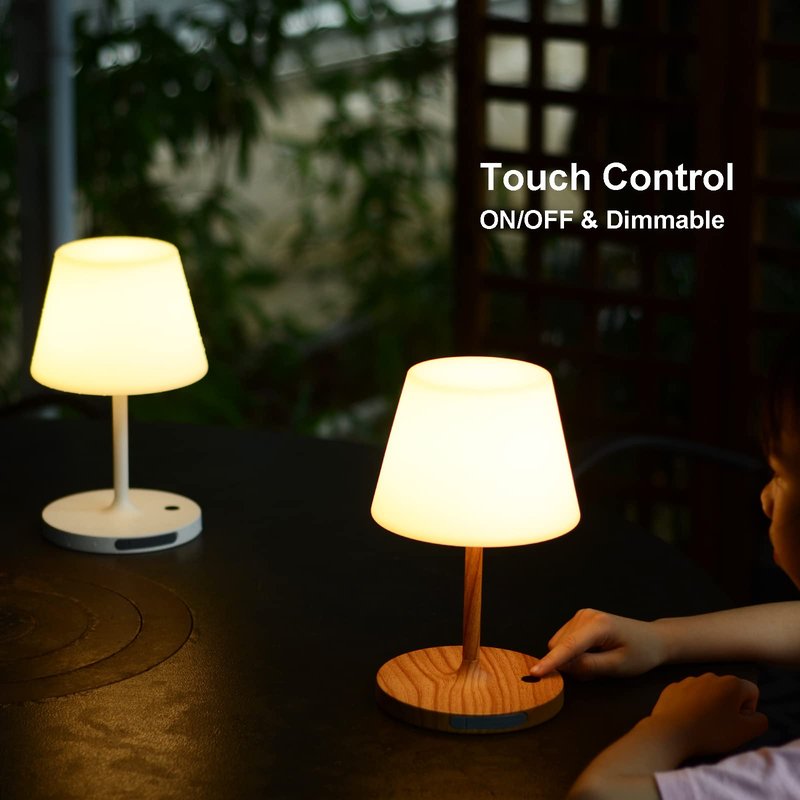 LOTITOL Outdoor Table Lamp/Cordless USB Rechargeable 4000mAh / 2700K LED/Touch Dimmable/Portable Battery Operated / IP44 Waterproof/PE Shade/Bedroom Dinning Camping Patio (9.6in, Dark Grey)