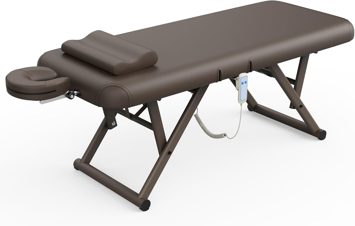 Adjustable Massage Table - Manual Height & Backrest Control, Face Pillow & Headrest | Brown Spa Treatment Bed