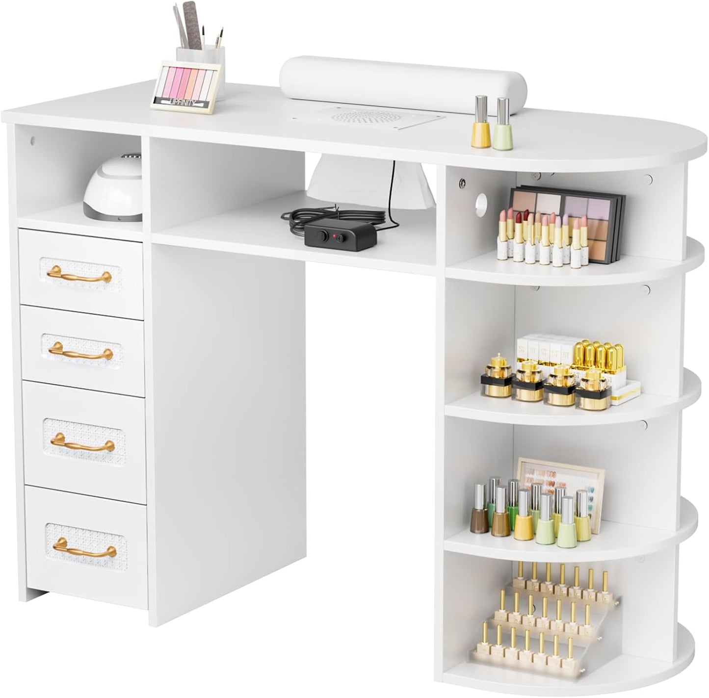 OmySalon Nail Desk - Electric Dust Collector Manicure Table with Storage Drawers & Acetone Resistant Surface | Black