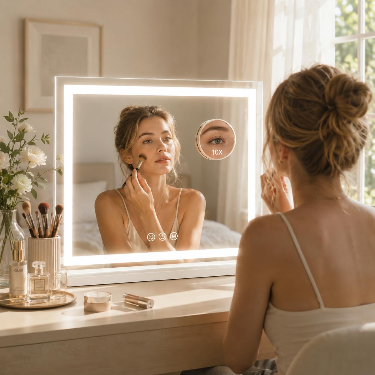 Lighted Vanity Mirror - 22.8"x18" Dimmable LED Makeup Mirror with 10X Magnification | Smart Touch Control, White