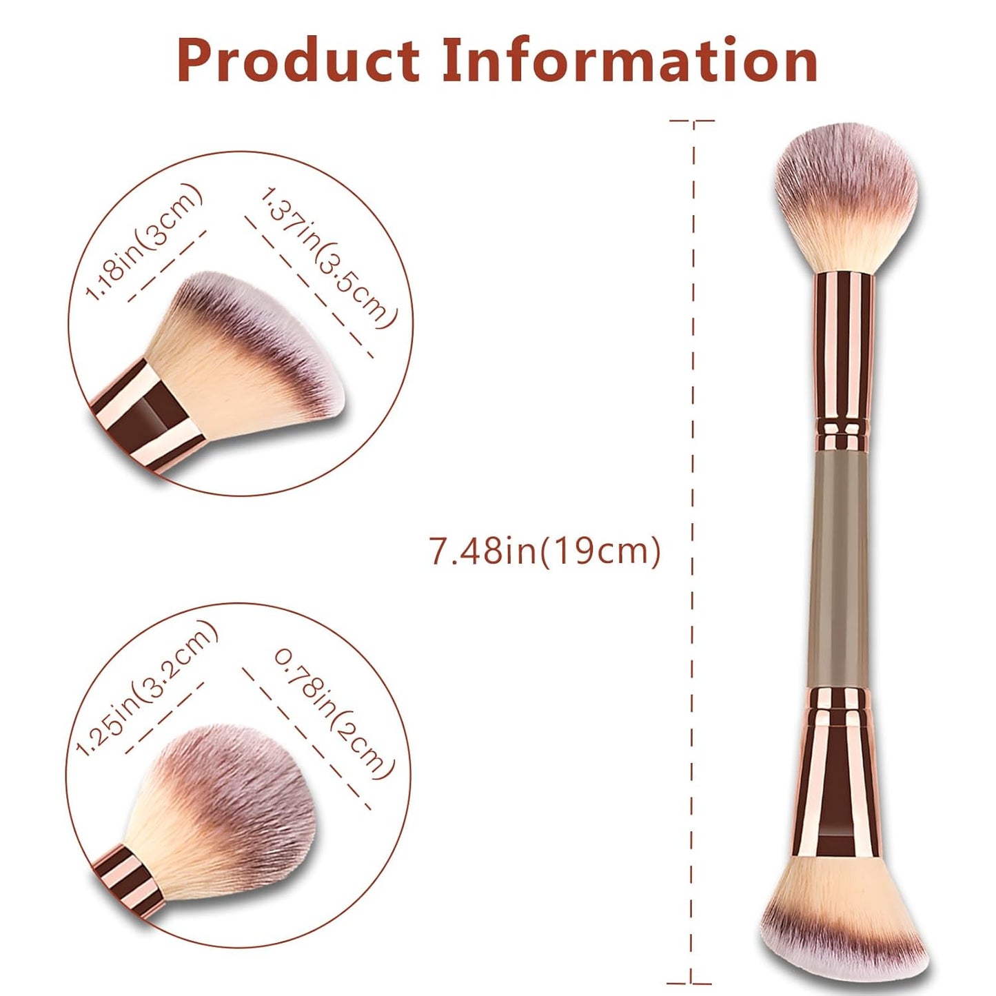 Double-Ended Foundation Makeup Brush - Angled & Round Top for Liquid, Powder & Cream Blending | Champagne Gold