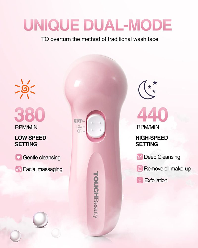 Facial Cleansing Brush for Women, 3-in-1 Face Cleanser and Exfoliator Brush with 3 Brush Heads, 2 Speeds, Battery Operated Waterproof Spin Brush, Portable Travel Case, Perfect Valentine's Day (Green)