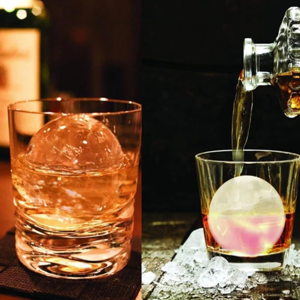 Large Silicone Ice Ball Mold Set with Lid, Reusable BPA-Free Sphere Ice Cube Trays for Cocktails, Whiskey, Juice & Drinks