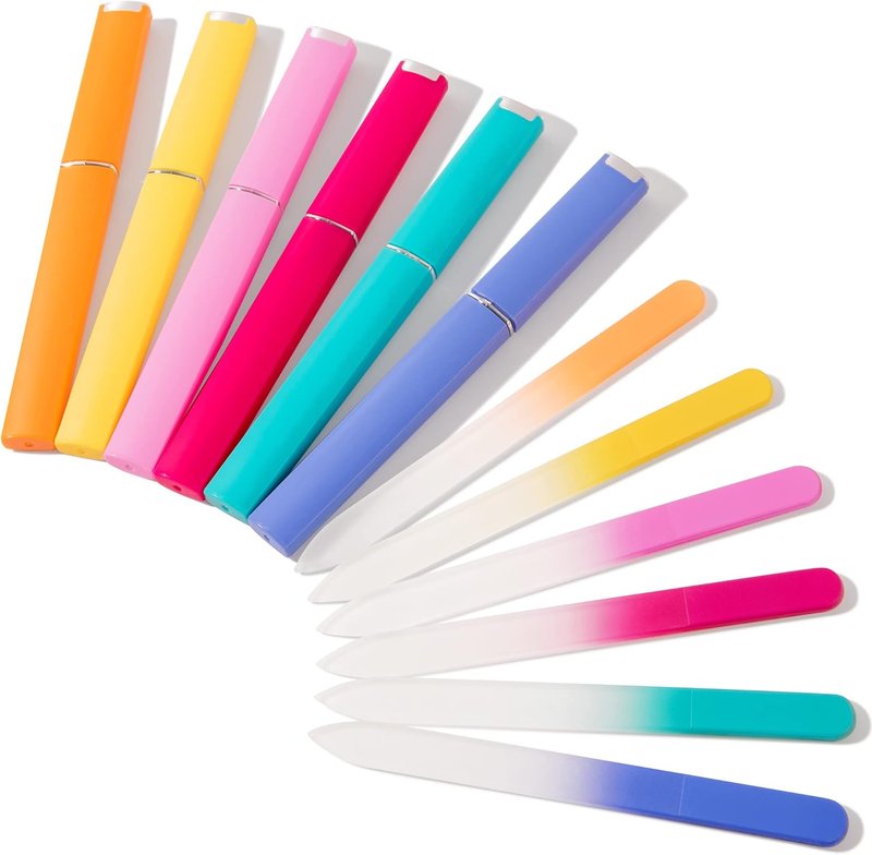 Glass Nail Files Set - 6 Pcs Double-Sided Crystal Files for Natural Nails | Travel Case Included