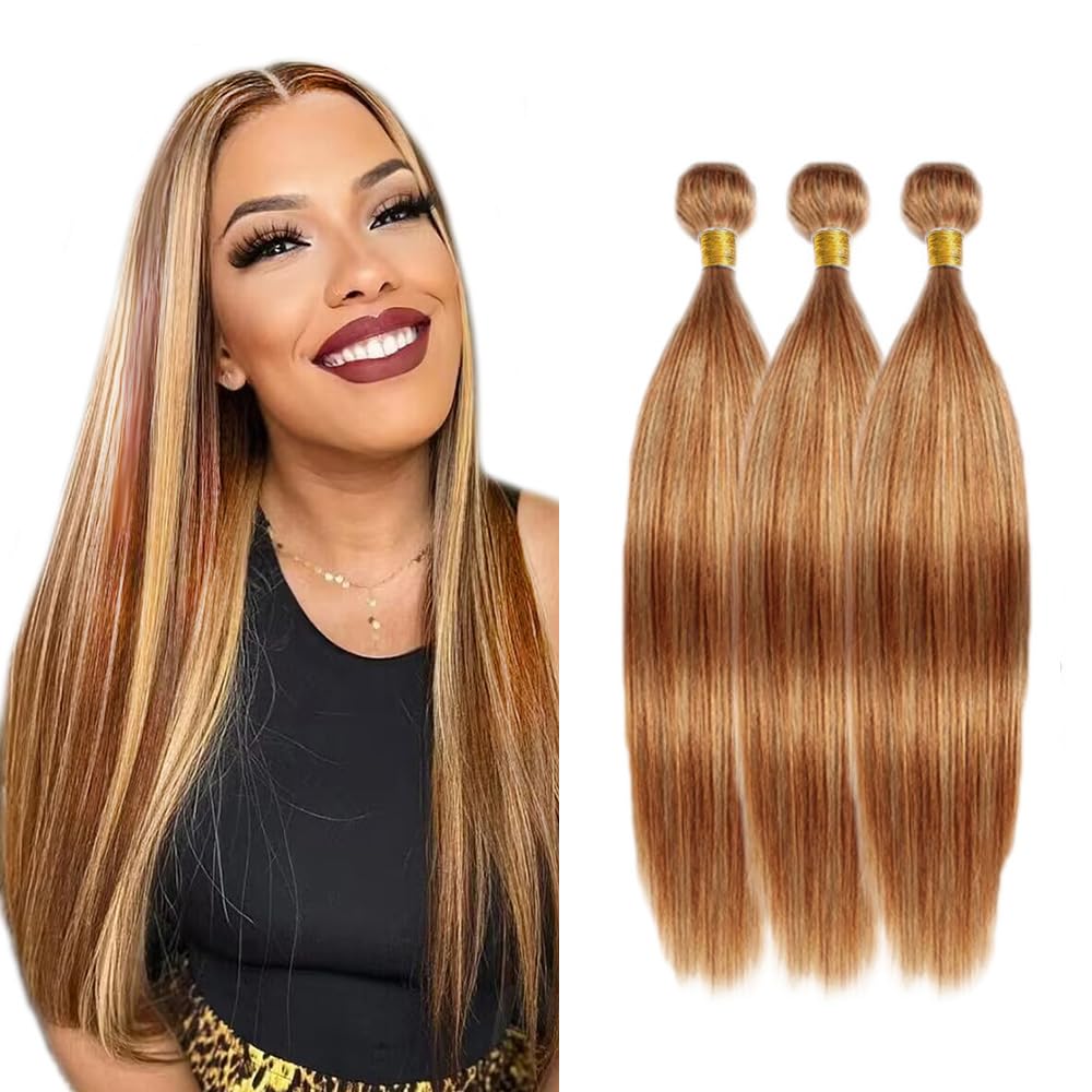 34 34 34 Inch Color 30 Bundles Human Hair P2730 Straight Bundles Peruvian Virgin Remy Hair Extensions Huxowax 2 Tone Honey Blonde and Light Brown Straight Bundle 300g
