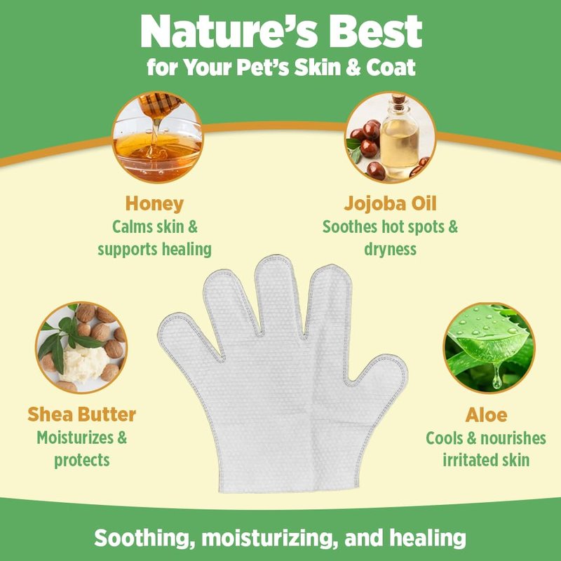 6pc. Premium Pet Glove Cleaning Wipes for Dogs & Cats | Textured, Deodorizing & Hypoallergenic Gloves with Aloe Vera & Shea Butter – Gentle, Skin-Safe Wipes for Fur, Face & Body, Odor Control