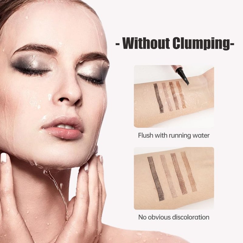 Microblading Eyebrow Pen - 3D Waterproof 4-Tip Pencil for Natural Makeup | Long-Lasting Dark Brown (2 Pcs)