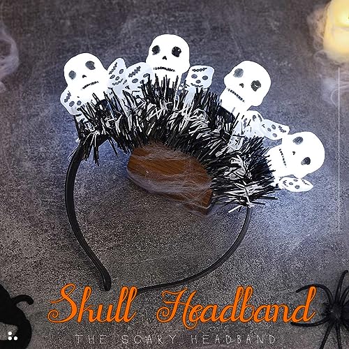 JEAIRTS 2-Skull LED Halloween Pumpkin Headband Glowing Gothic Costume Accessory