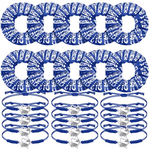 Blue Cheerleader Hair Scrunchies & Bracelets Set - 20 pcs for Women & Girls