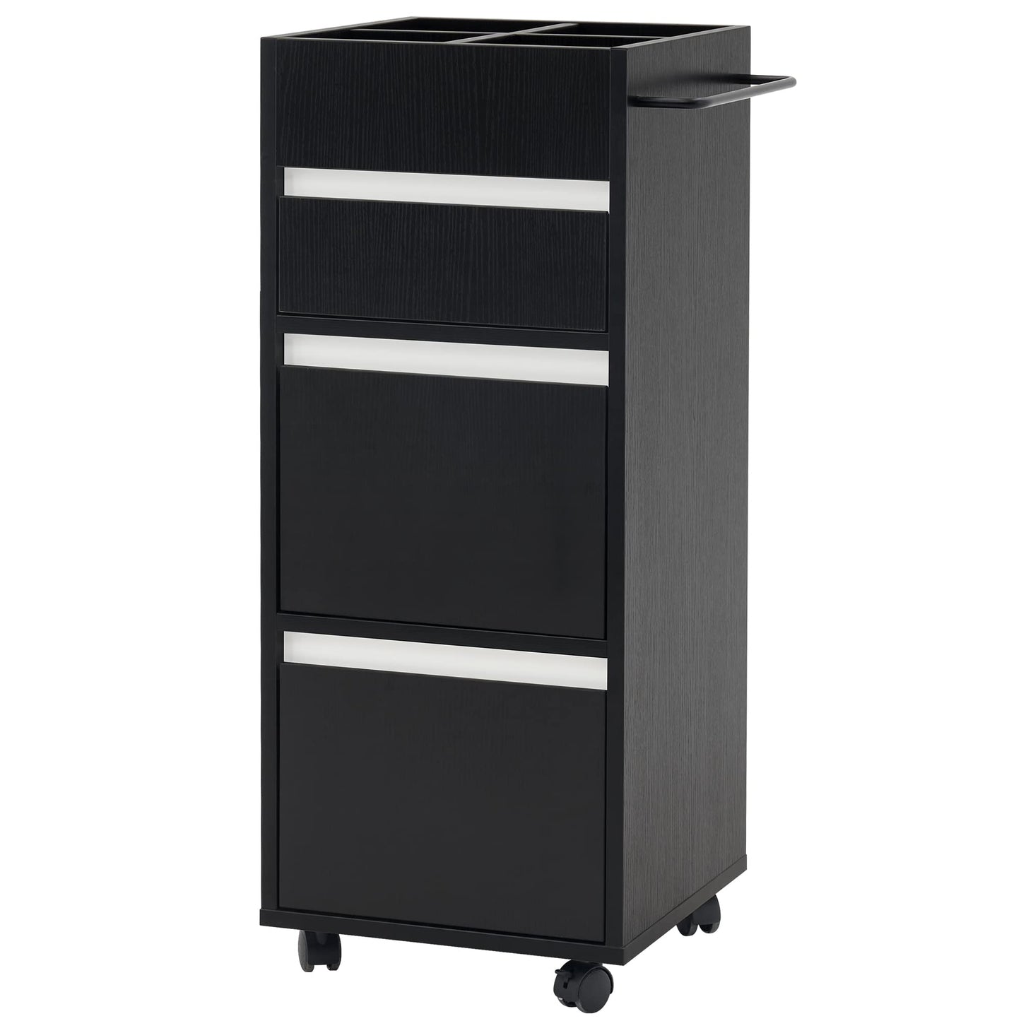 BarberPub Salon Trolley with Drawers Barber Cart Storage Cabinet Beauty Organizer Spa Equipment 2039 (Black)