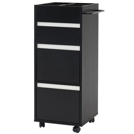 BarberPub Salon Trolley with Drawers Barber Cart Storage Cabinet Beauty Organizer Spa Equipment 2039 (Black)