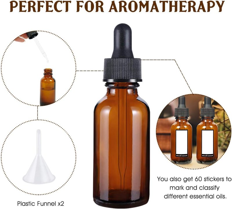 Eternal Moment Eye Dropper Bottles - 30ml Amber Glass for Essential Oils | 48-Pack