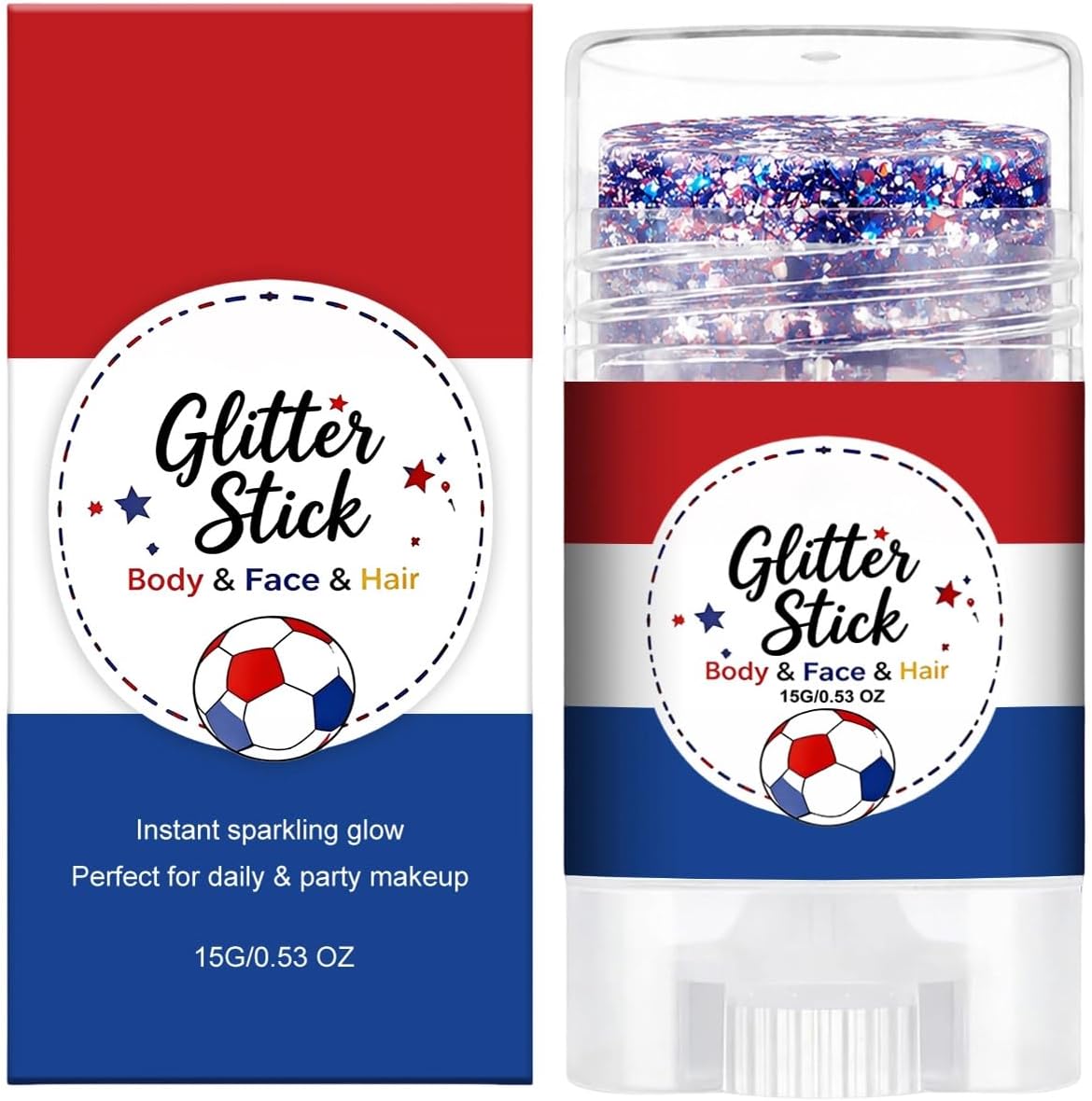 Red White Blue Hair Glitter Stick | Face & Body Paint for Fourth of July Makeup & Decorations