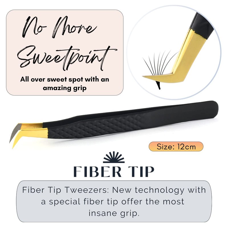 My Lash Tools Fiber Tip Lash Tweezers for Eyelash Extensions Professional Lash Tech Supplies Must Haves Volume Boot Eyelash Tweezers 12cm Stainless Steel Mink Fan Making Lashing Tweezer (Black)