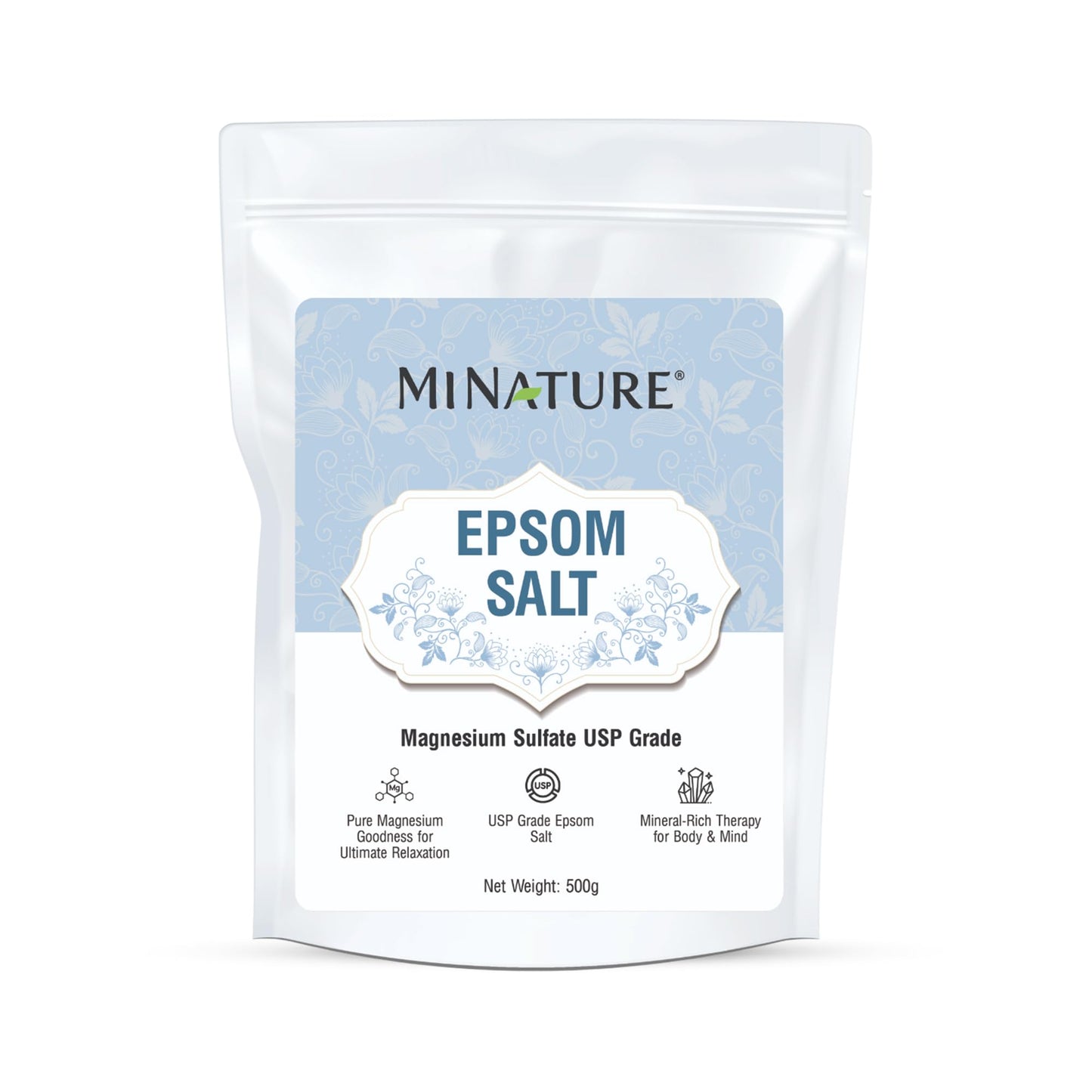 Mi Nature Premium Epsom Salt | USP Grade Magnesium Sulfate 500g (17.63oz) | Pure Bath Soak |Multipurpose