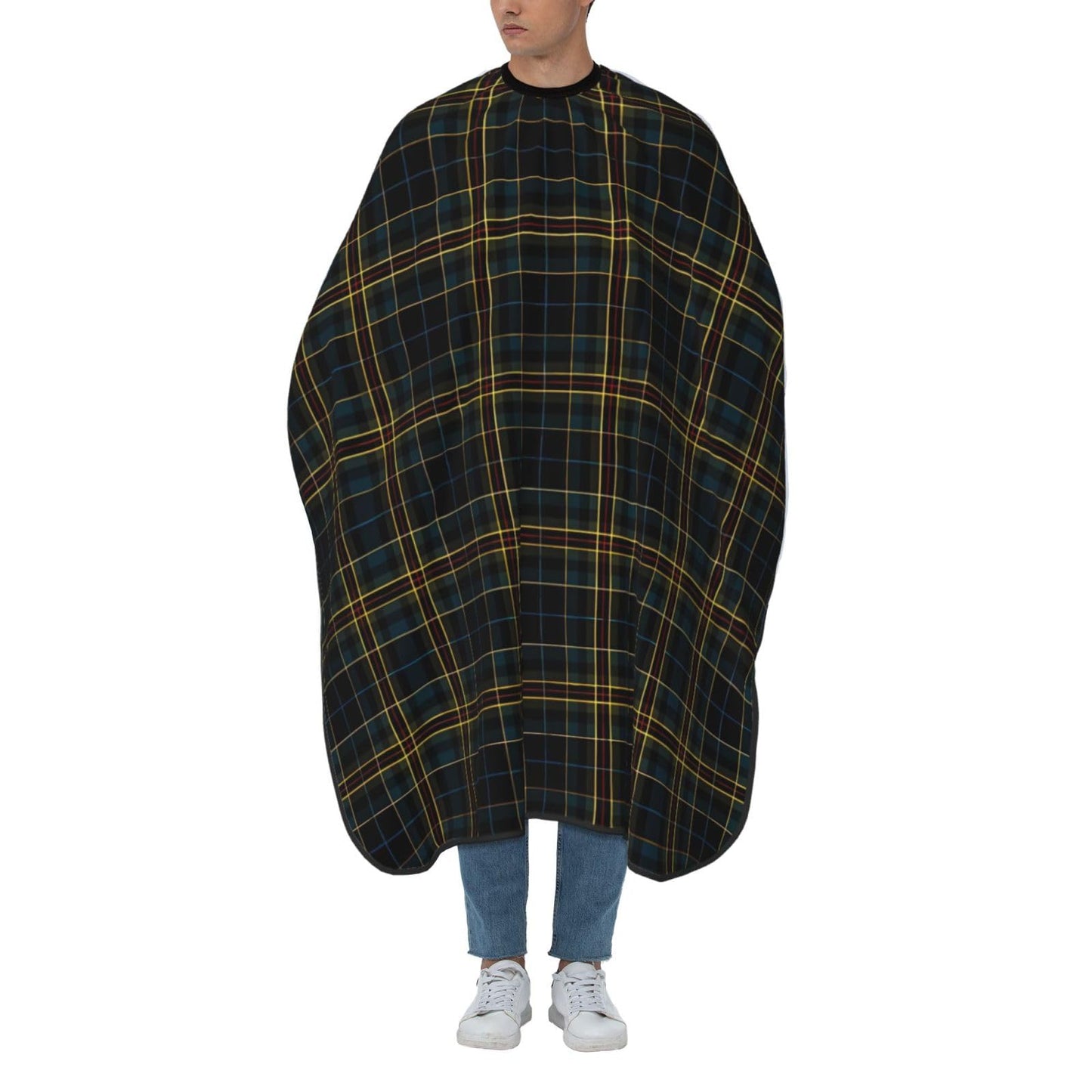 Dark Black Blue Checkered Yellow Lines Adult Professional Hair Cutting Cape Adjustable Snap Large Size 55x66 in