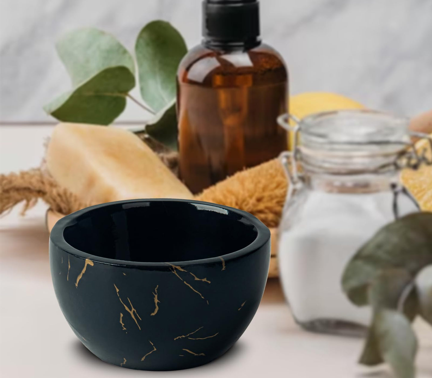 dgudgu Marbled Shaving Mug - Black Resin Shave Cream & Soap Bowl - Cup