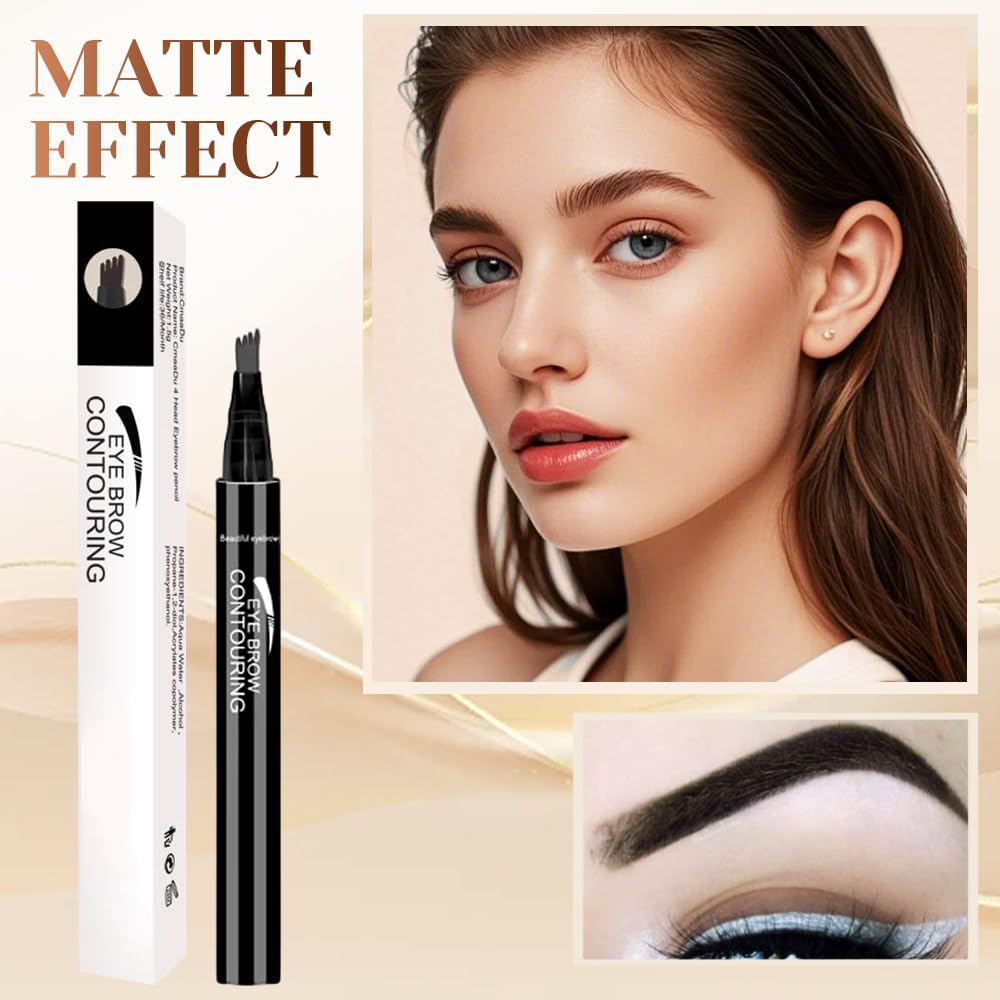 Waterproof Eyebrow Pencil - Four Tip Micro Fork Design for Natural Contouring | 2-Pack Black