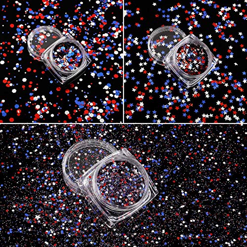 4th of July Nail Glitter Sequin Set - Patriotic Star & Hexagon Sparkle Mix, 12 Boxes