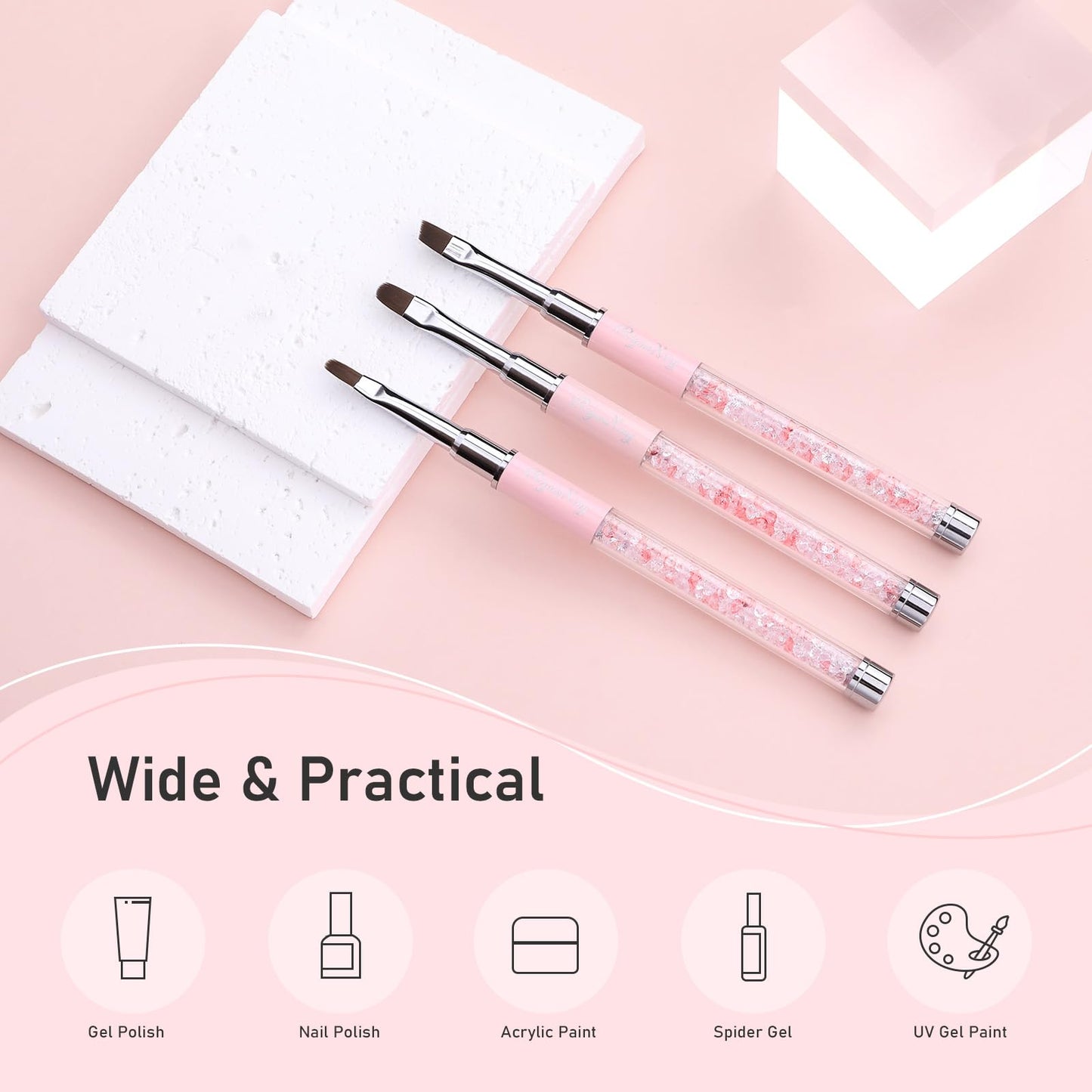 3PCS Nail Art Clean Up Brushes -Round/Angled Nail Brushes for Cleaning Polish Mistakes on the Cuticles, Brushes for Nail Art and Designs Painting DIY