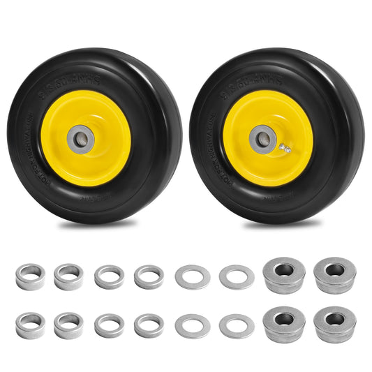 Parts Camp 9x3.50-4" Flat Free Tire and Wheel Lawnmower Tire,front zero turn mower/garden tractors/wheelbarrows/garden carts Tires With 3/4" & 5/8" Bushing,3.5"-4" Centered Hub(Set of 2)