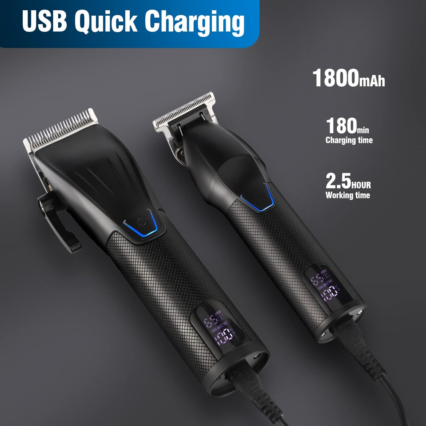 Dumite Professional Hair Clippers Trimmer Kit,Cordless Hair Clippers for Men,Barber Fading Clipper and Zero Gap T-Blade Trimmer Set with LED Display for Mens Gifts (Black)