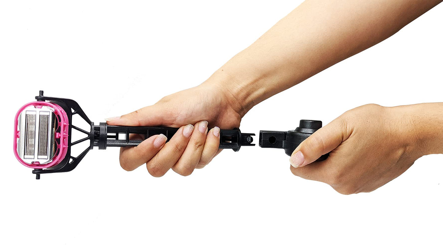 OmniShaver Extender Handle - Full Body Shaver for Men & Women with 20" Extension Holder - Adjustable & Foldable, Includes Detachable Lotion Applicator for Back, Legs, Arms, Articulating Head - Black