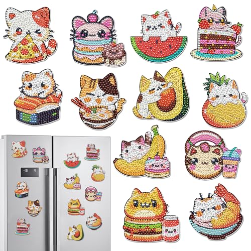 INCOK Cat Diamond Art Magnets - 12 PCS DIY Fridge Decor Kit