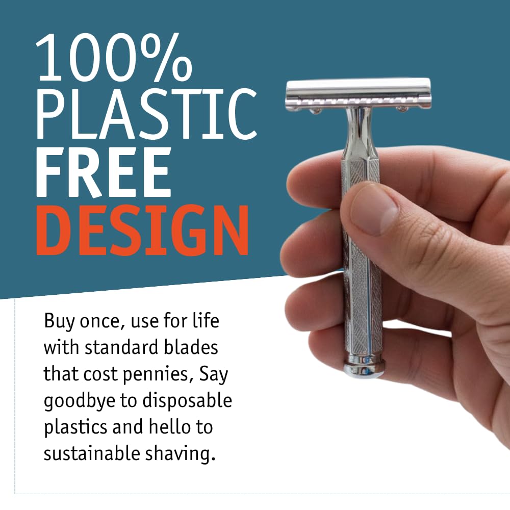 MERKUR 42C Double Edge Safety Razor, Hexagonal Handle, Three-Piece Design, Closed Comb Straight Bar, Bright Chrome Finish, Made in Germany