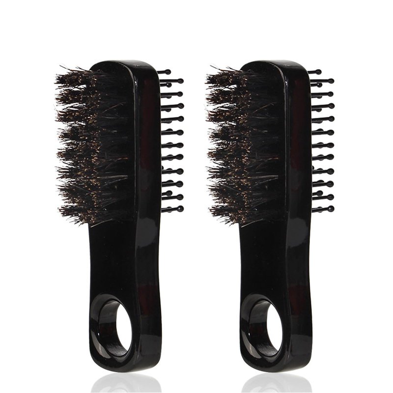 2Pcs Mini Barber Fade Brush for Men - Double Sided Hair Brush with Natural Boar Bristles & Nylon Teeth, Wooden Handle Beard & Hair Styling Tool for Cleaning Loose Hair, Scalp Massage & Grooming