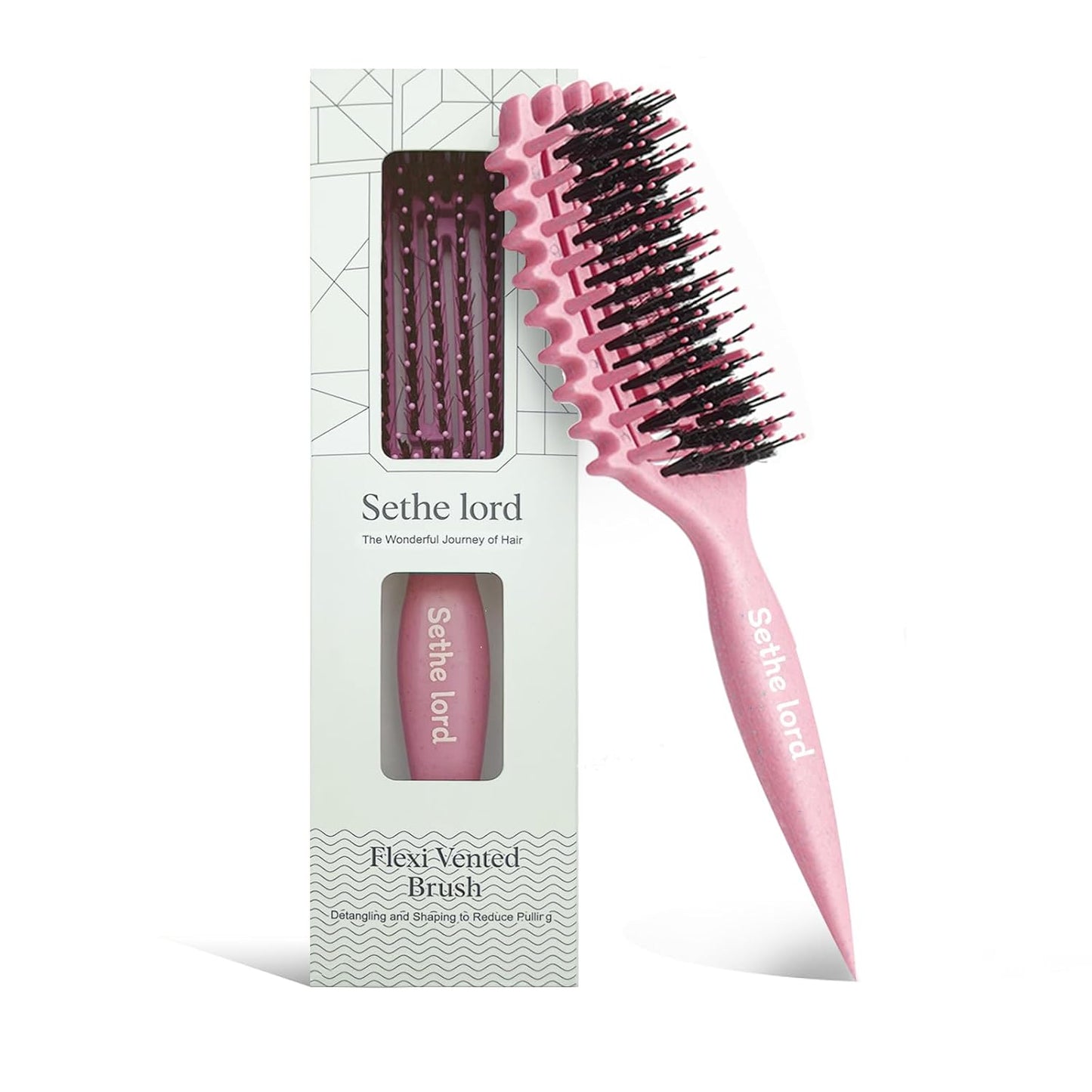 Curly Hair Detangler Brush - Flexi Vented Design for Women, Men & Kids | Ideal for Wet or Dry Use (Blush Pink)