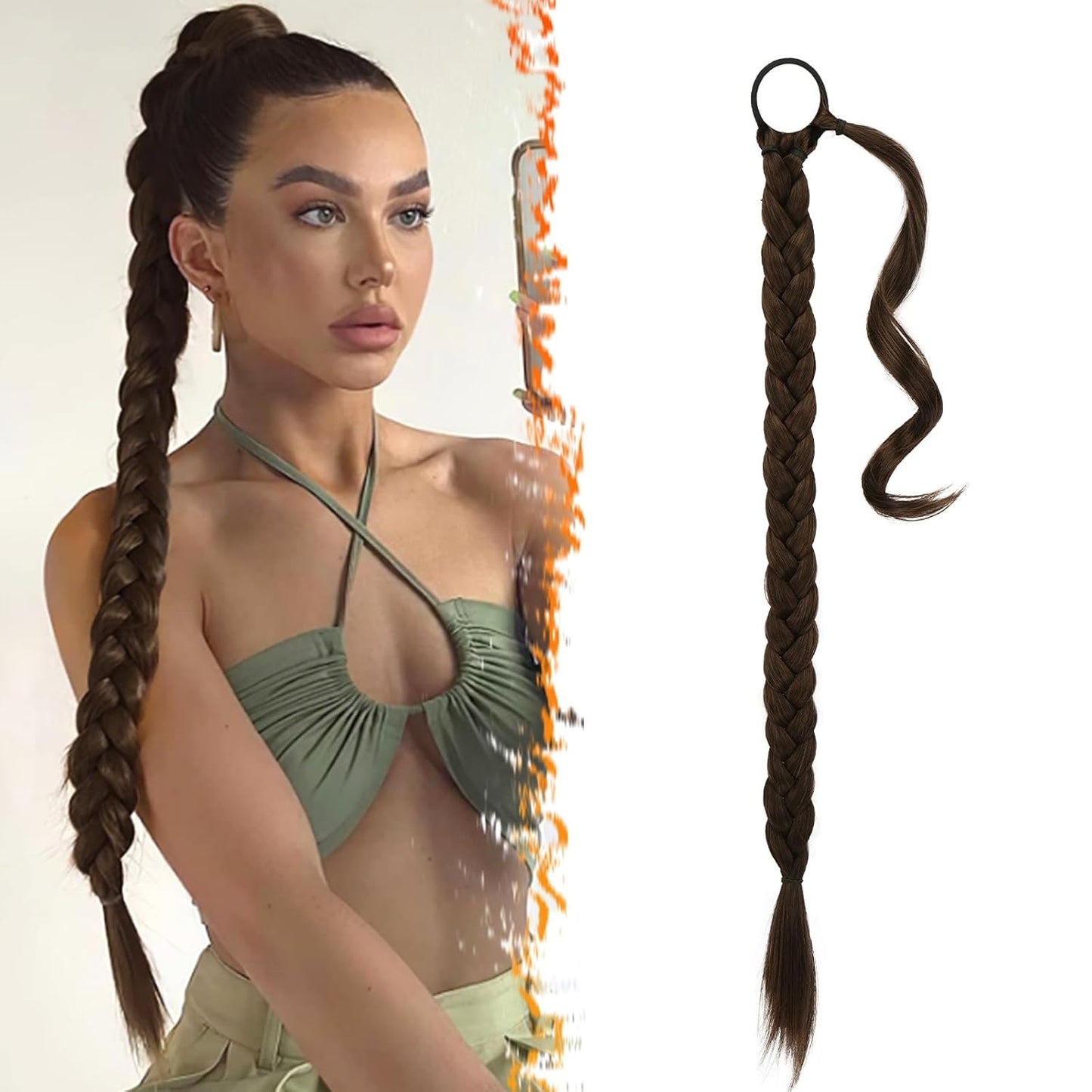 30 Inch Long Braided Ponytail Extension - Copper Red Wrap Around Hairpiece | Synthetic Hair for Women