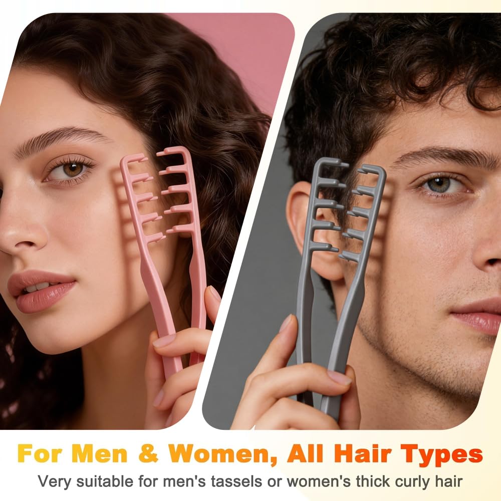 Texture Styling Comb for Men - Voluminous Wide-Toothed Design, ABS Plastic, Textured Grip | Black & Grey