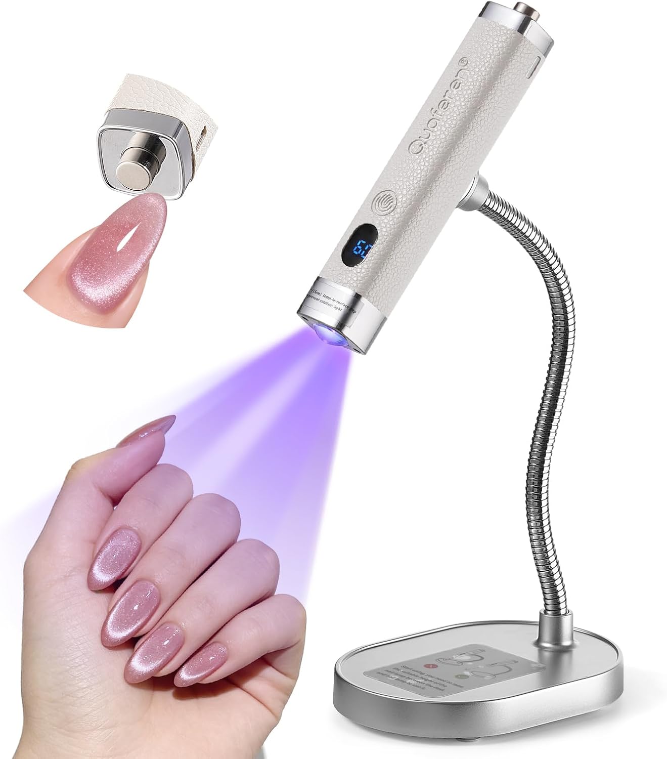 Mini Handheld UV Nail Lamp - Rechargeable Gel Curing Light with Auto Sensor & Cat Eye Magnet | White