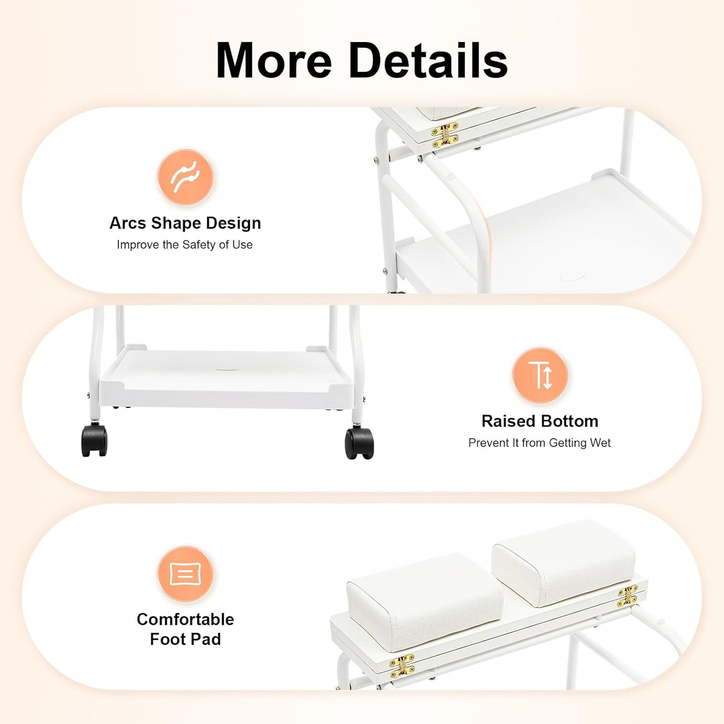 Portable Pedicure Footrest Stool Cart - Beauty Salon Nail & Foot Bath Spa | Trolley Design