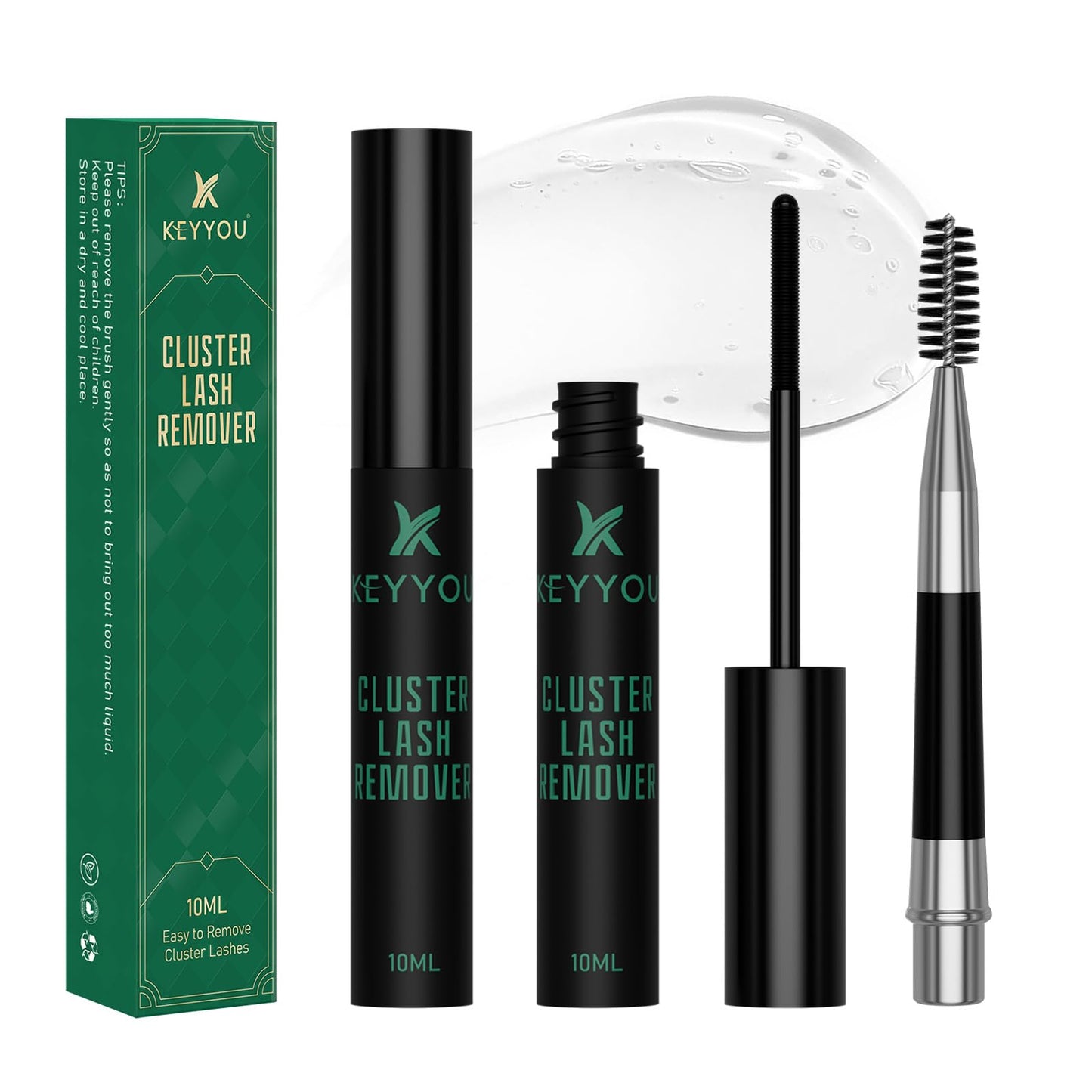 KEYYOU Lash Remover with Brush 10ML, Fast-Acting Lash Glue for Eyelash Cluster, Lash Cluster Remover Oil for False Eyelash Glue Dissolve, Gentle Eye Makeup Cleanser(10mL)