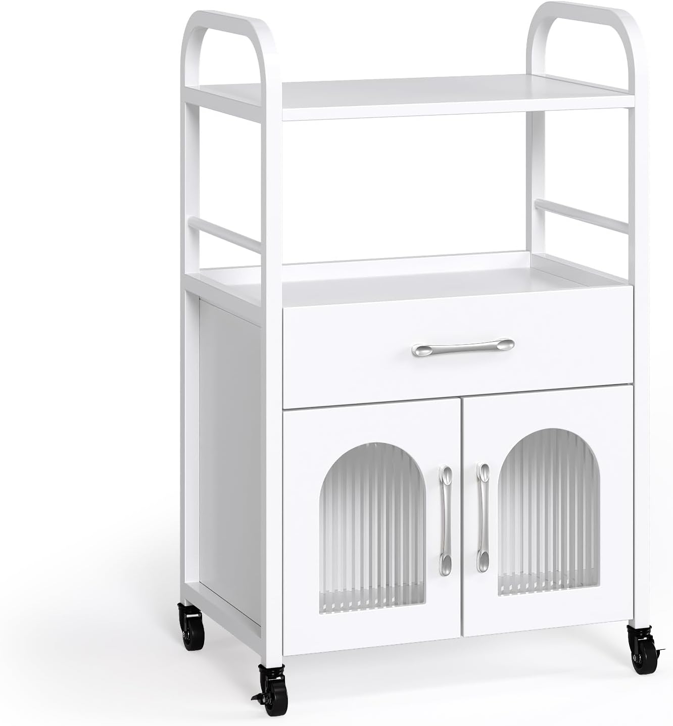 OmySalon Salon Trolley Cart - Mobile Hair Styling Station with Drawer & Tray | Lockable Wheels, White