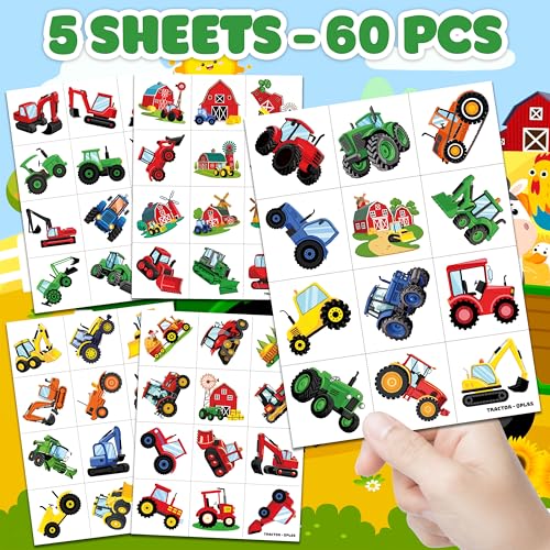 60 PCS Farm Tractor Temporary Tattoos for Kids - Party Favors