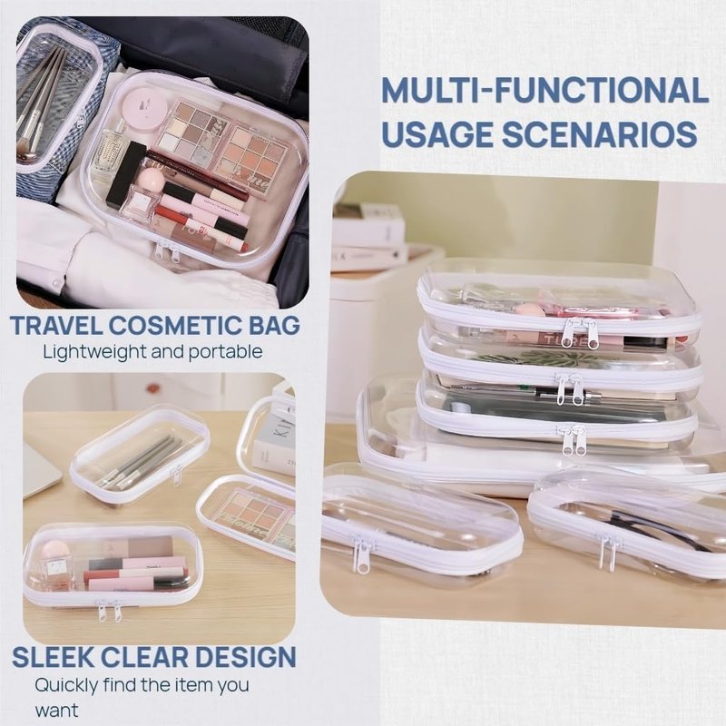 Clear Hard Plastic Zipper Case Set - Double Zipper Travel Organizer for Makeup, Toys & Toiletries | 3 Sizes (1L, 1M, 1S)