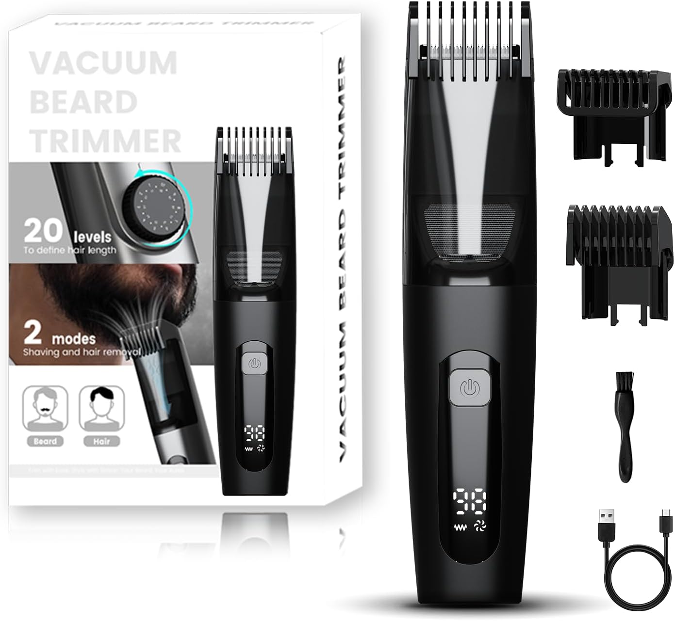 Beard Trimmer for Men - Adjustable Length Stainless Steel Blade | Waterproof Wet/Dry with LCD Display