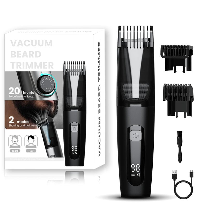 TEPOTZ Vacuum Beard Trimmer for Men, No Mess Trimming, 40 Adjustable Lengths Dial, Smooth Ceramic Blade for Sensitive Skin, Waterproof Wet/Dry, LED Display, USB-C Grooming Kit