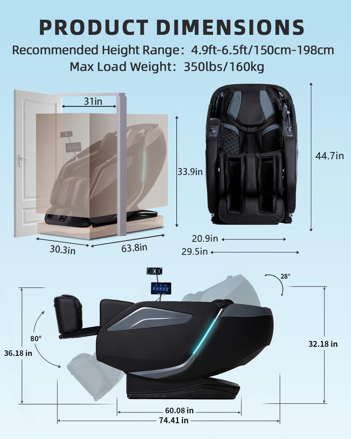 Zero Gravity Massage Chair - 4D Shiatsu Body Scan with AI Voice Control | Heated Back & Leg Airbags - Black