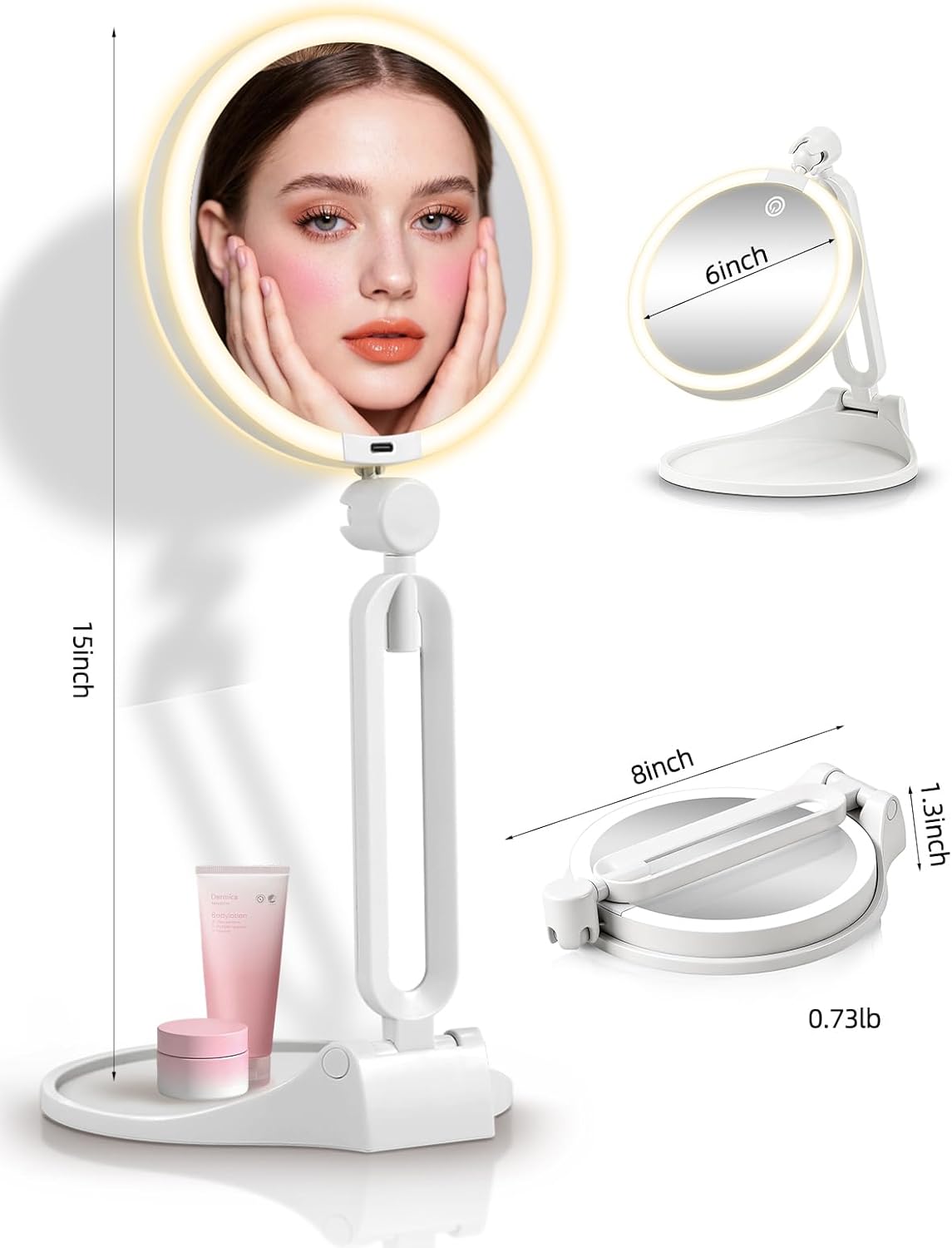Travel Magnifying Makeup Mirror - Dual-Sided 1X/20X Lighted | Rechargeable, 6-Inch, 360° Adjustable