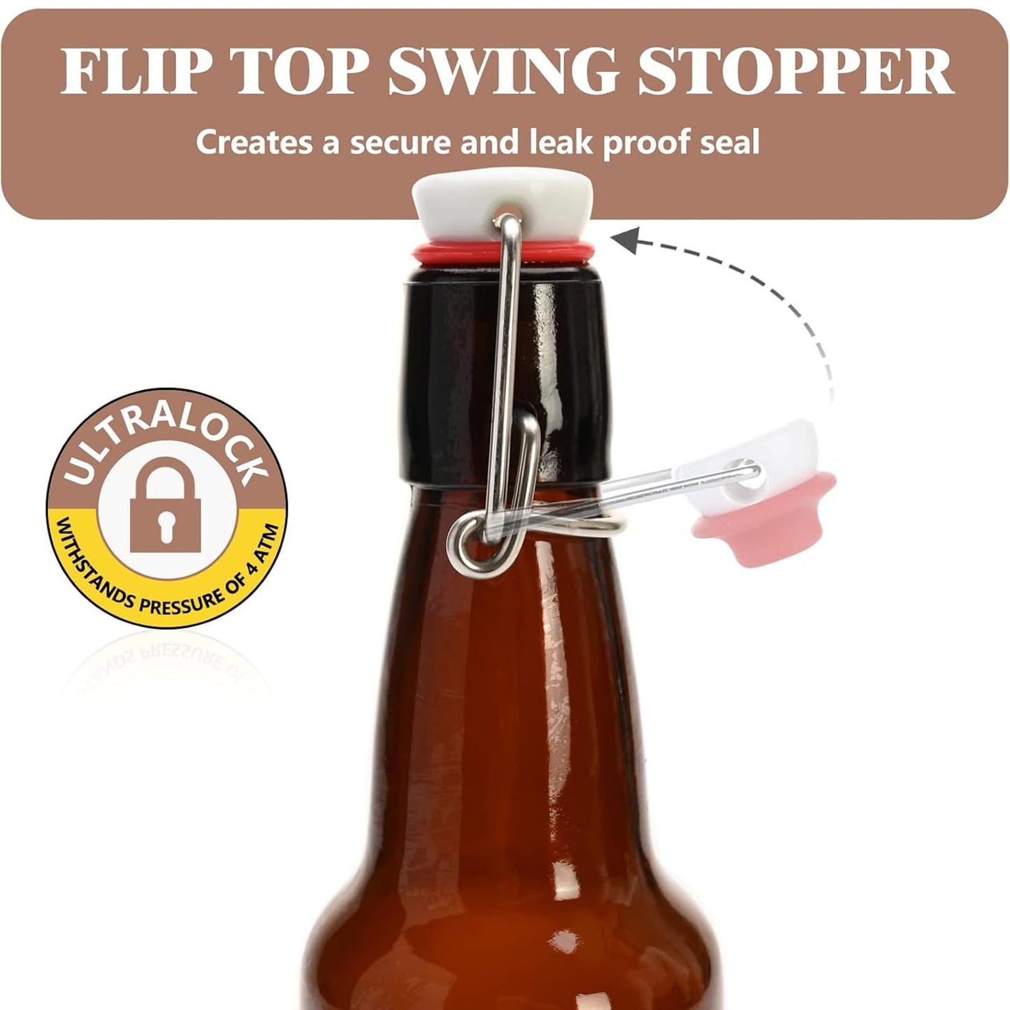 KITGLASCUP 16.5oz Amber Swing Top Glass Bottles for Airtight Lids, Home Brewing and Fermentation Kombucha, Vanilla Extract, Beverage, Water, Kefir (10 Pack)