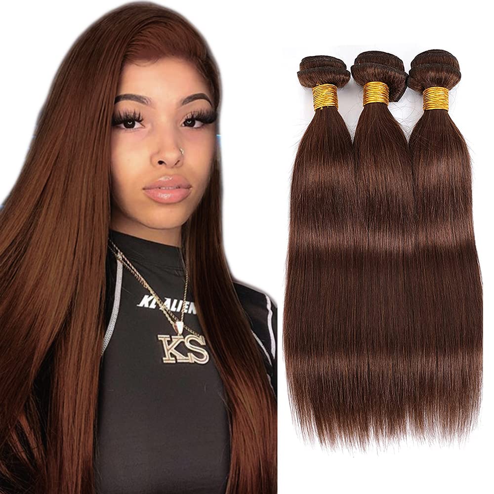24 26 28 Inch #4 Chocolate Brown Bundles Human Hair 3 Bundles Brazilian Remy Hair 50 Grams/Bundle 10A Grade Unprocessed Virgin Hairs Brown Straight Bundle Weaves Extensions