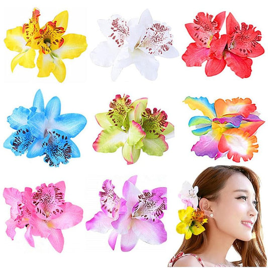 ALIMITOPIA Flower Hair Clip Bohemia Hawaiian Fabric Artificial Thai Orchid Flower Alligator Hair Clip Hairpin Barrette Headdress Bobby Pins Headwear Hair Accessories(4 inches;8pcs)