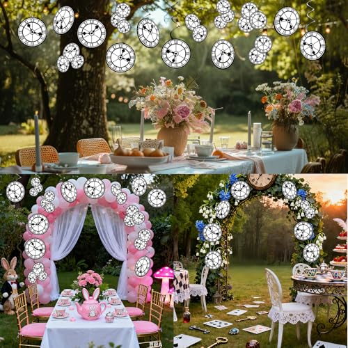 Wonderland Clock Hanging Swirls - 60Pcs Party Decorations Set