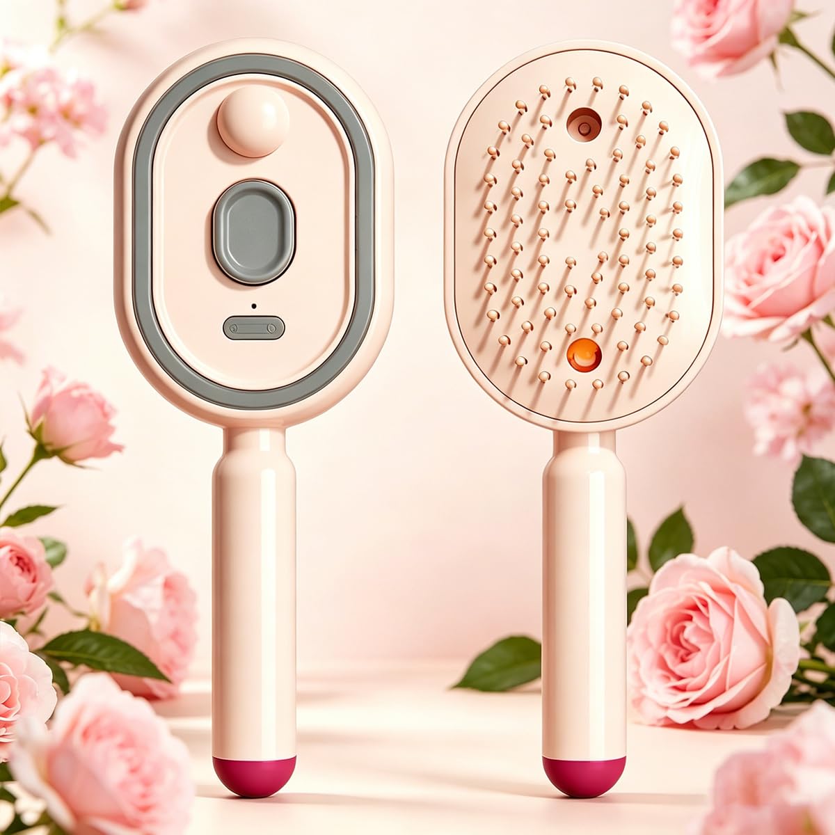 Electric Spray Air Cushion Comb, Electric Spray Air Cushion Massage Comb, Steam Brush For Hair, Reduce Frizz, Nourishes Hairs, Anti-Static (Pink)